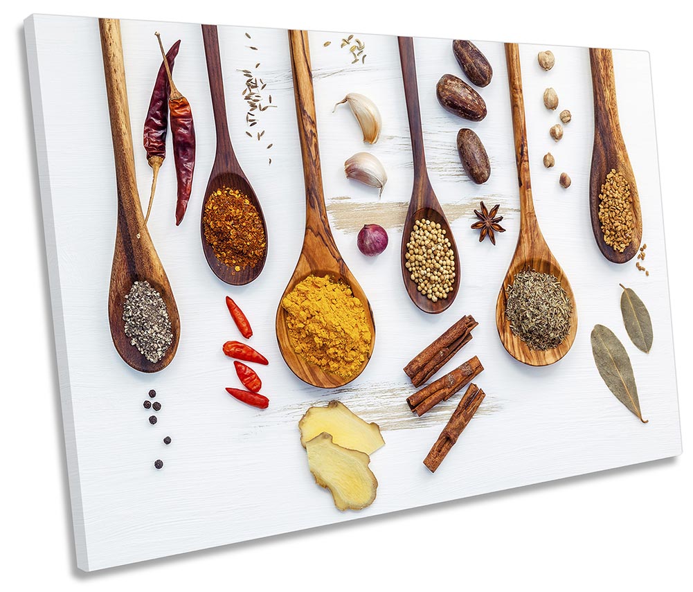 Wooden Spoons Spices Herbs White