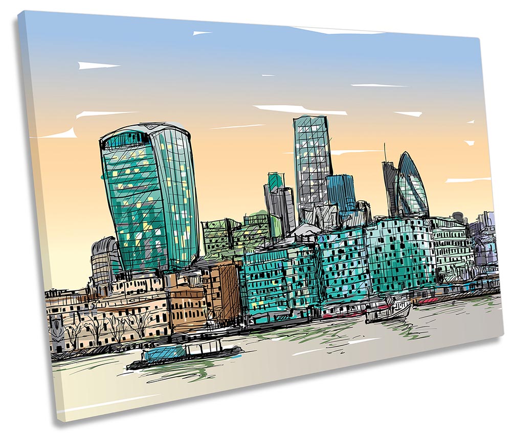 London City Skyline Sketch Multi-Coloured