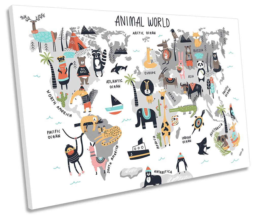 Animal World Map Kids White