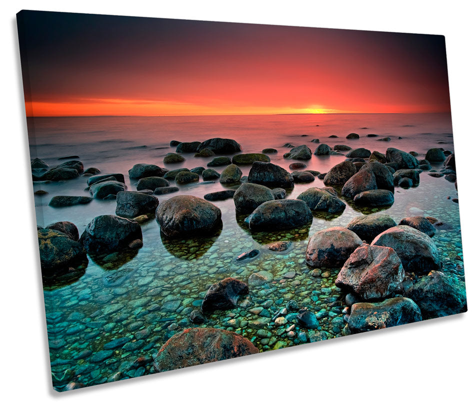 Rocky Seascape Sunset Scene