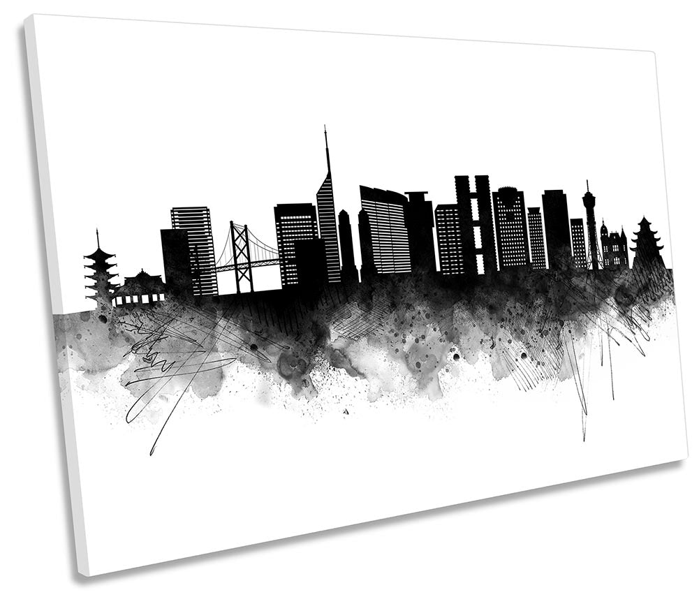 Fukuoka Abstract City Skyline Black