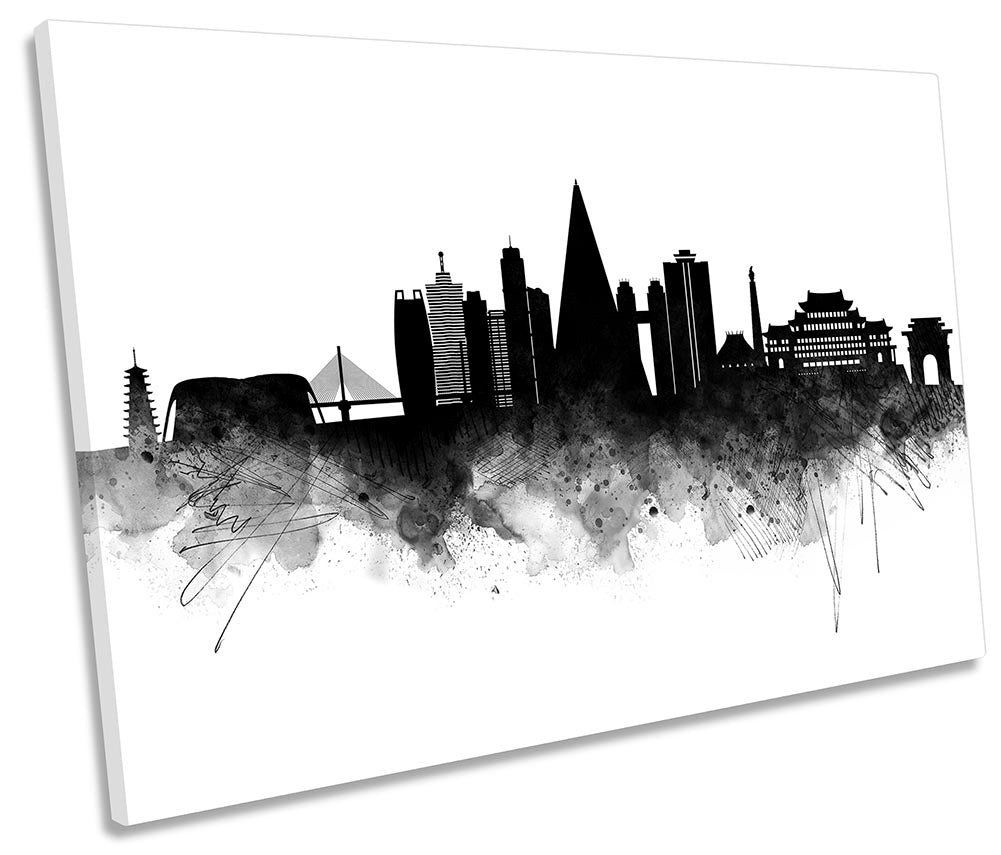 Pyongyang Abstract City Skyline Black