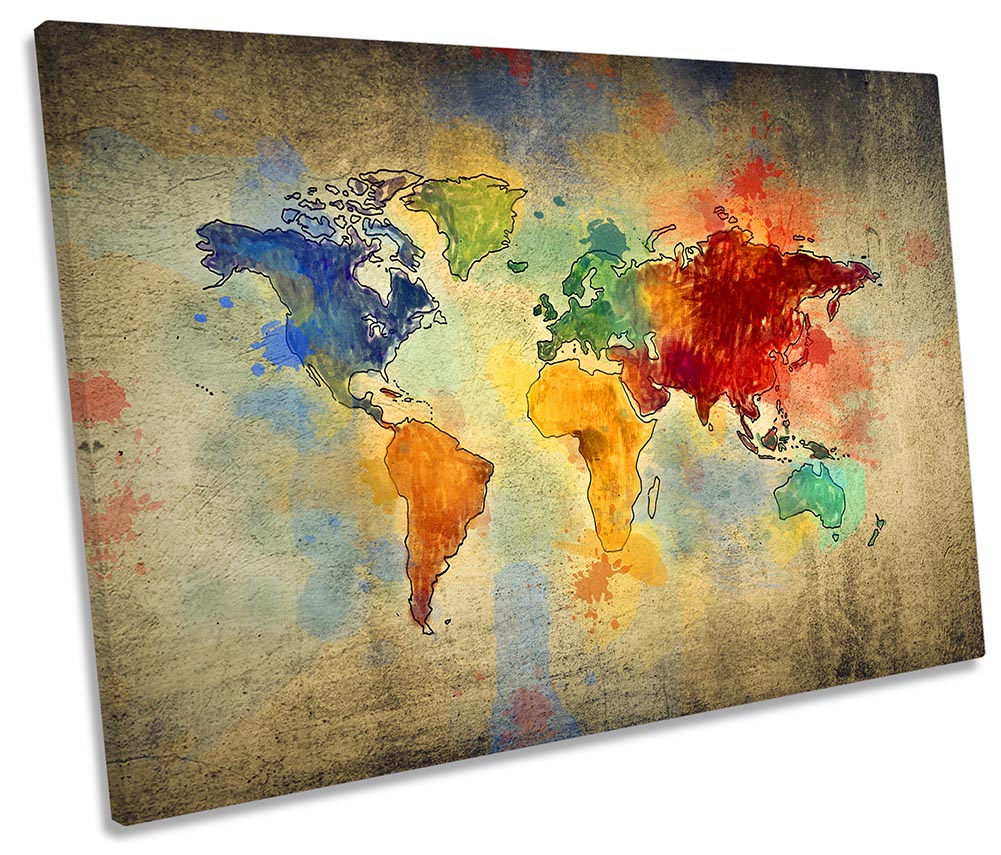 Map World Grunge Multi Colour