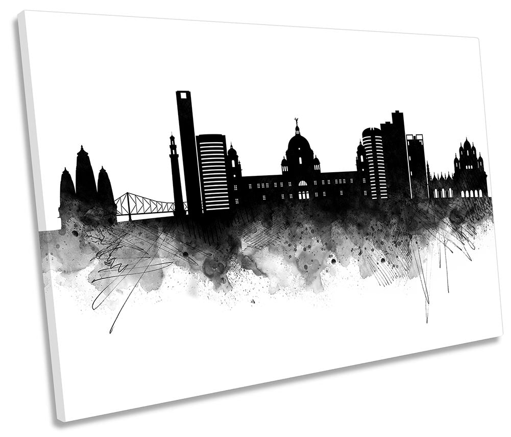 Kolkata Abstract City Skyline Black