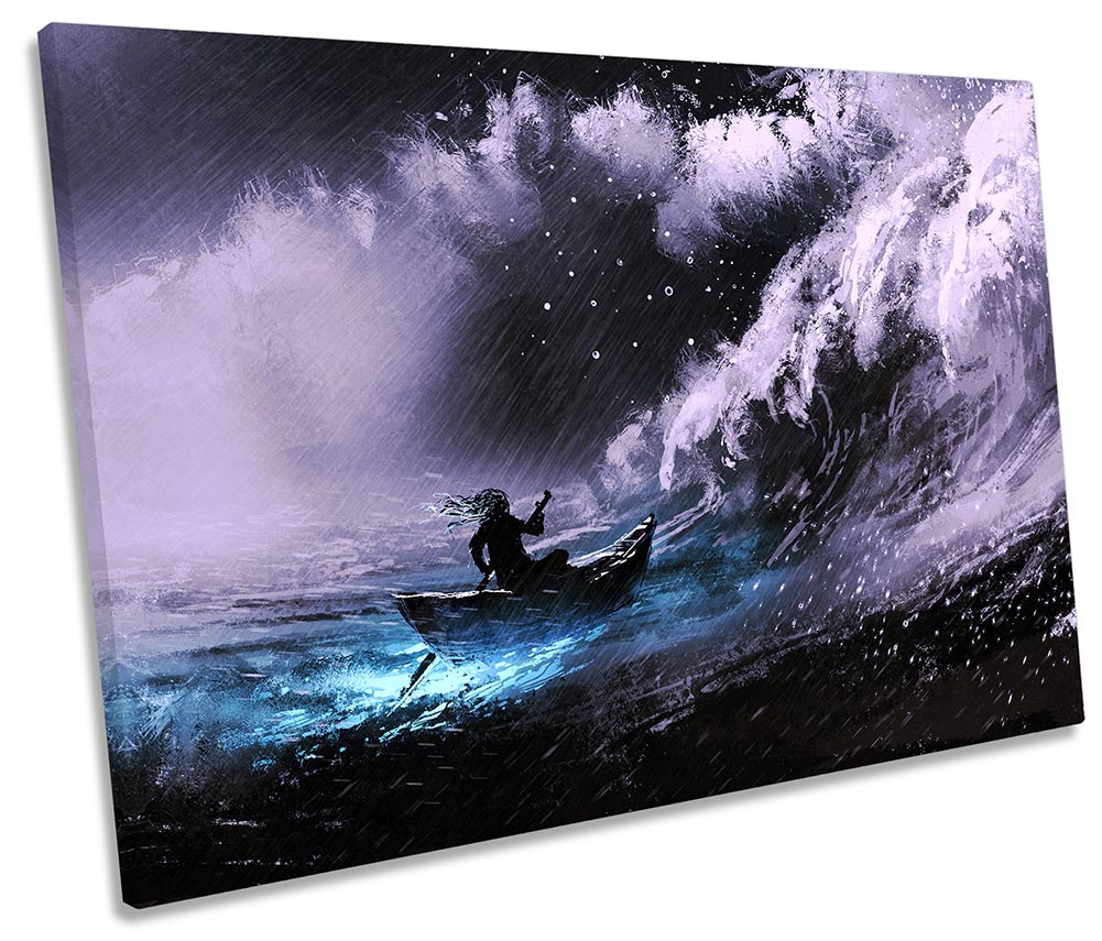 Stormy Boat Surf Seascape Blue