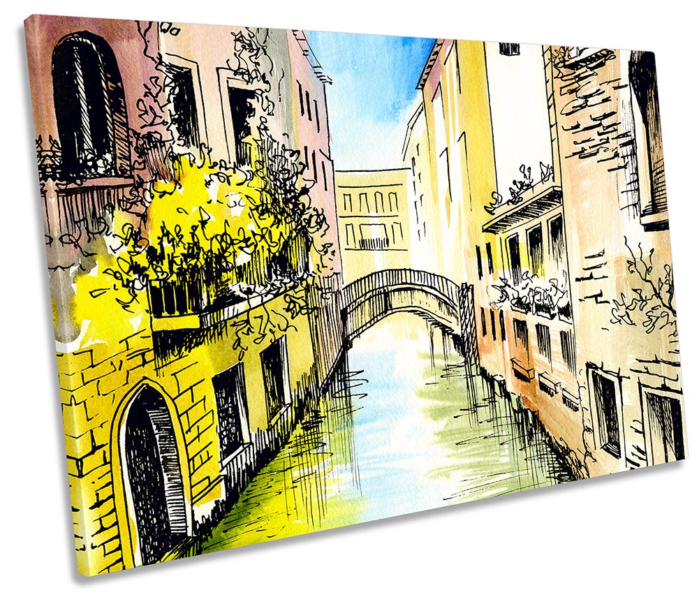 Venice Canal Bridge Illustration Multi-Coloured