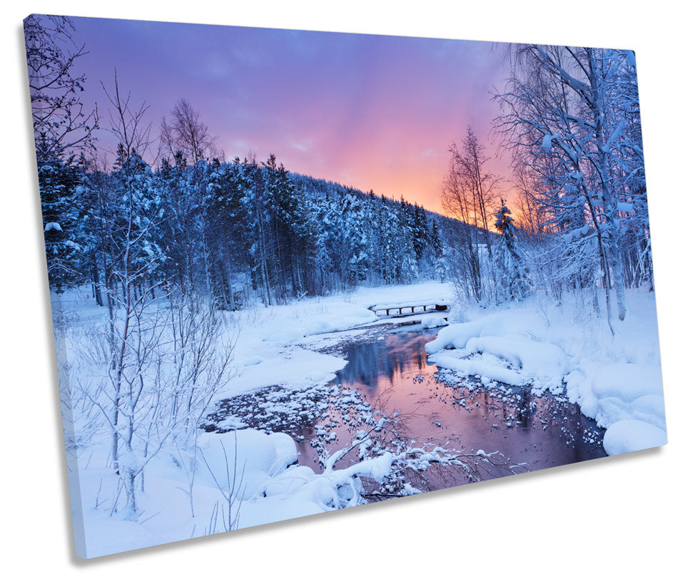 Winter River Sunset Snow