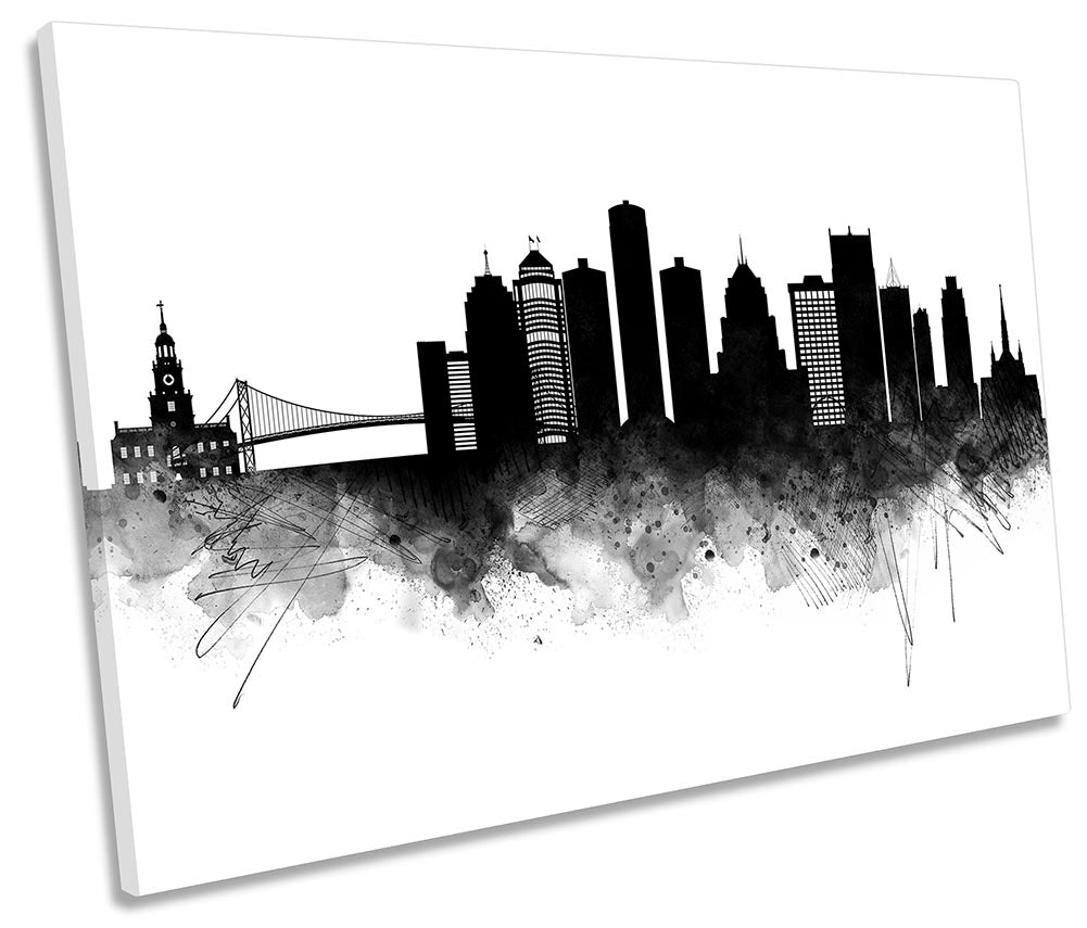 Detroit Abstract City Skyline Black