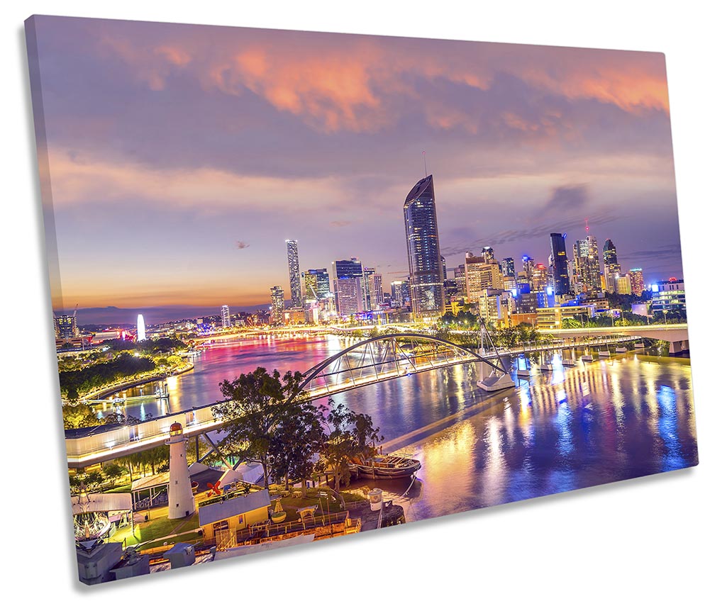 Brisbane City Skyline Sunset Orange