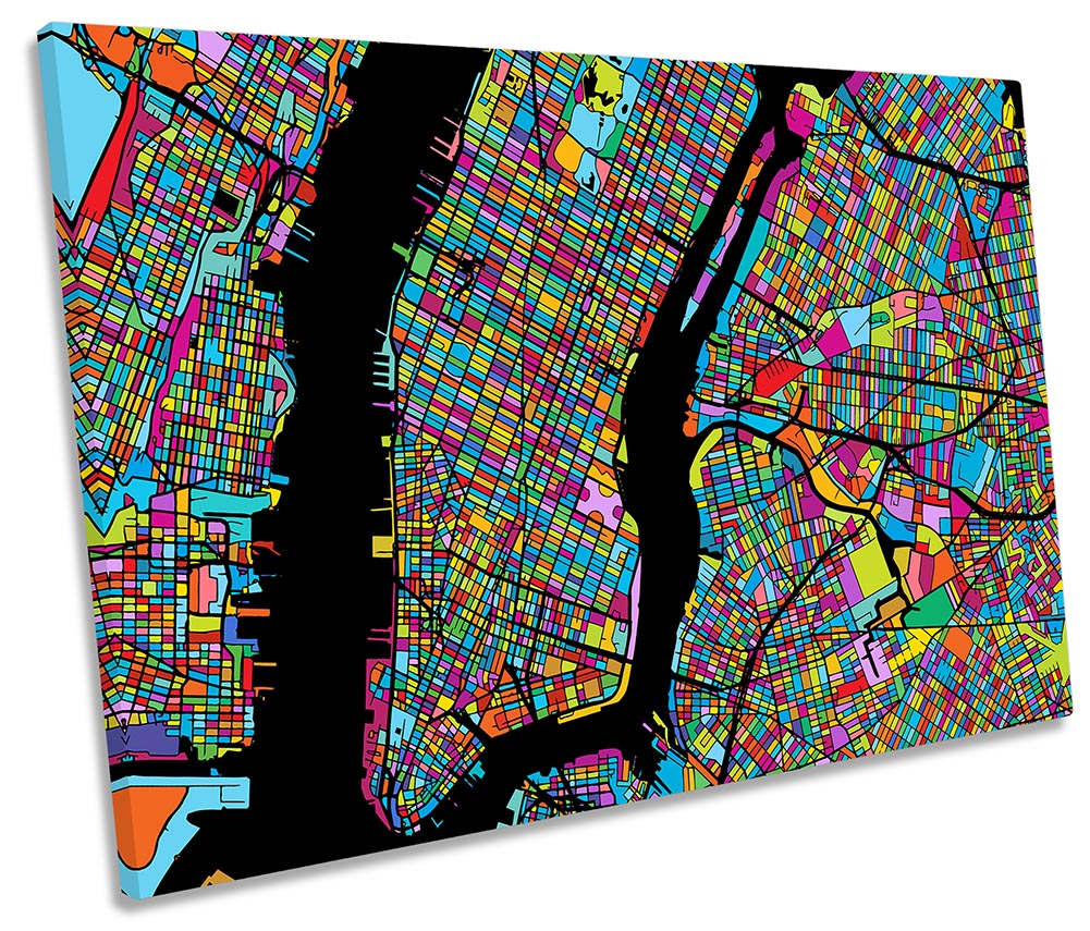 New York Mahattan Modern Map Multi-Coloured