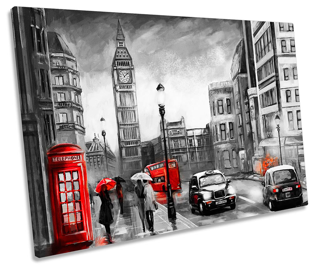 London Red Umbrella Cityscape Grey