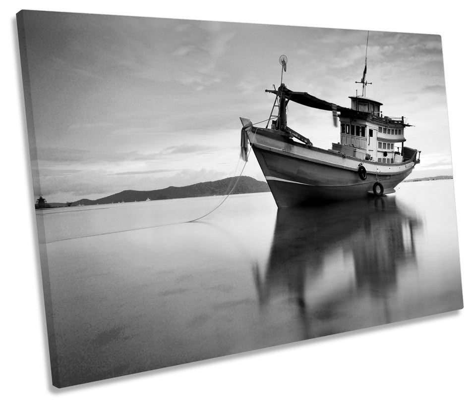 Fishing Boat Sunset Seascape B&W