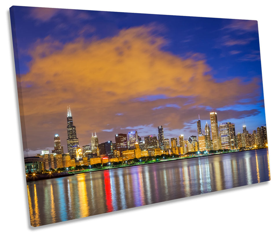 Chicago Skyline Lake Michigan Night