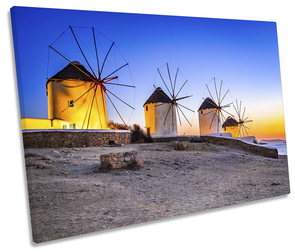 Mykonos Greek Windmills Blue