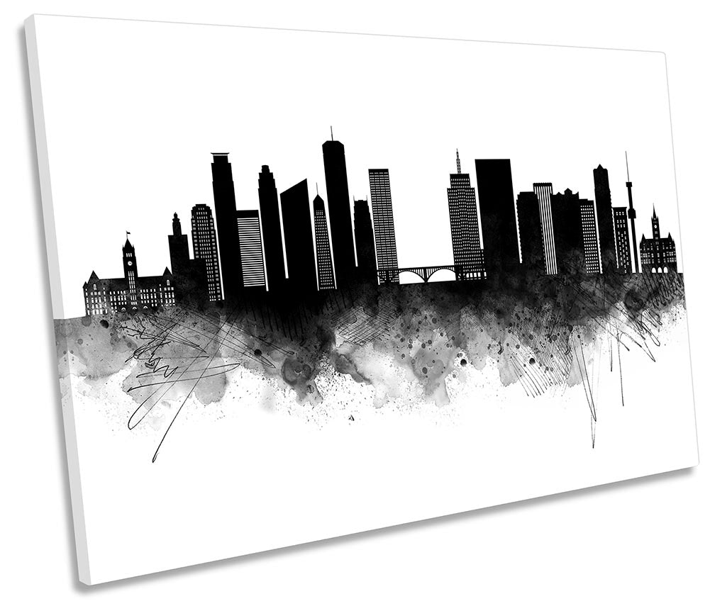 Twin Cities Abstract City Skyline Black