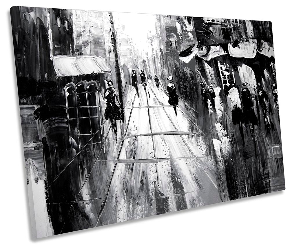 Street Scene Painting Repro Black & White