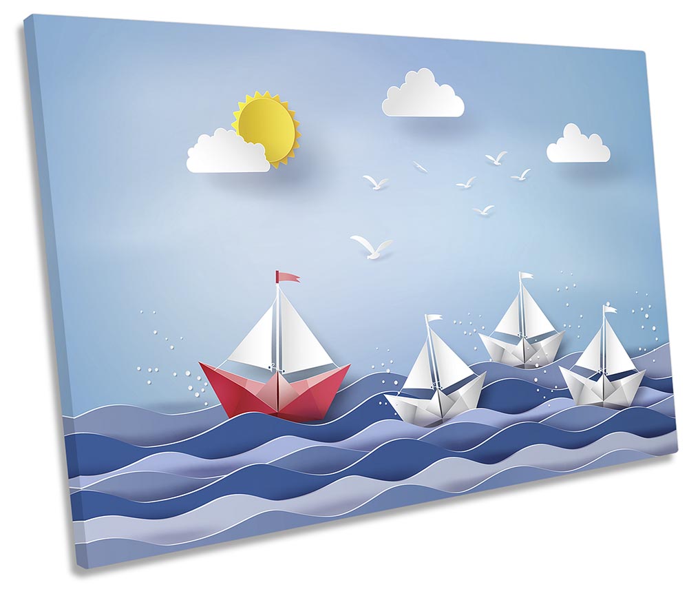 Sail Boats Seascape Modern Blue