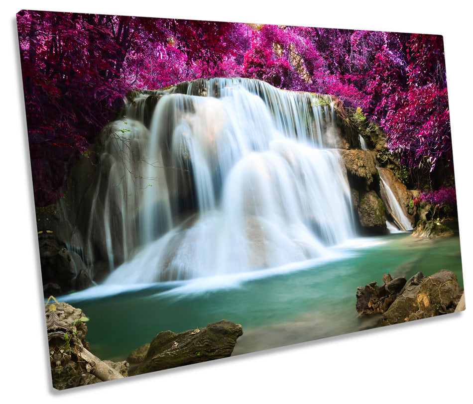 Forest Waterfall Floral Landscape