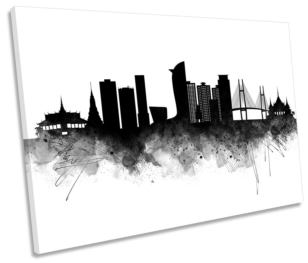 Phnom Penh Abstract City Skyline Black