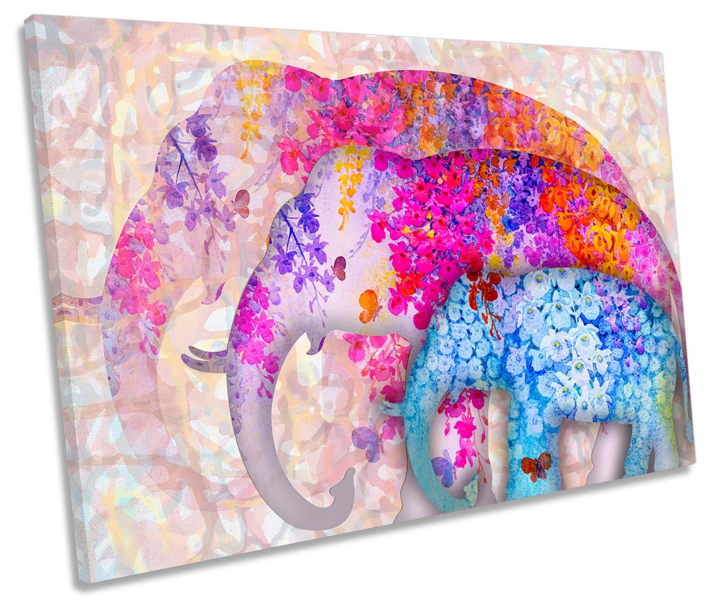 Abstract Elephants Flowers Floral Pink