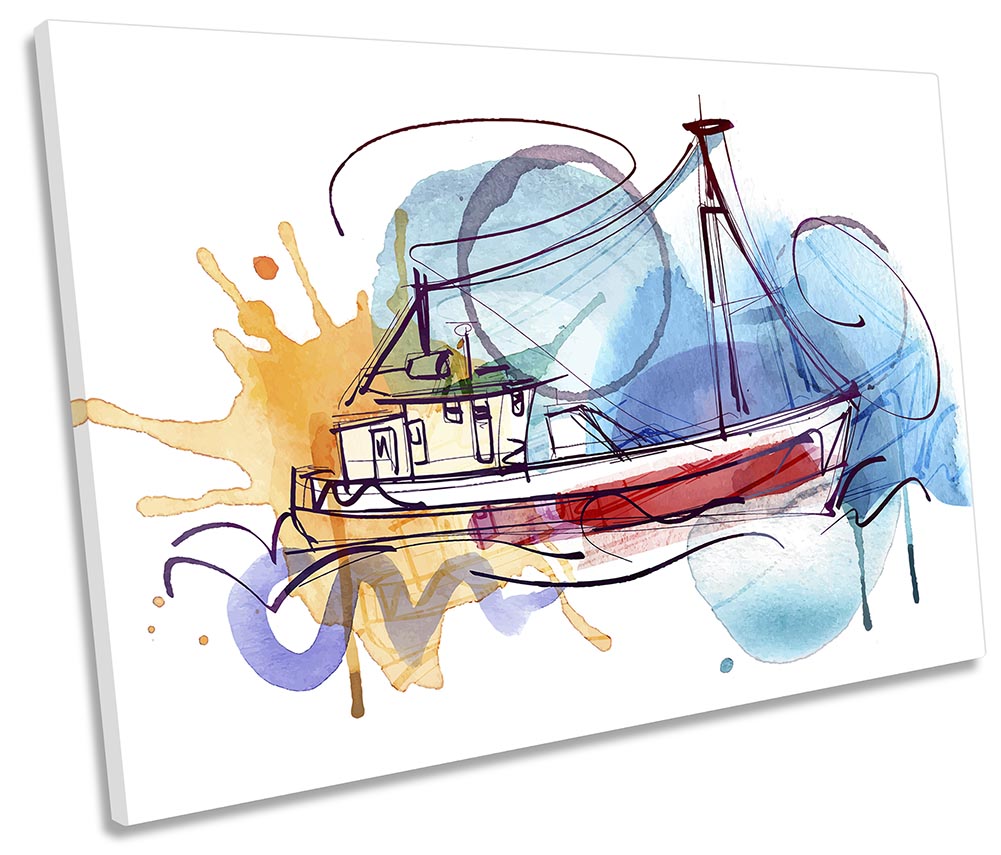 Fishing Boat Seascape Modern Blue