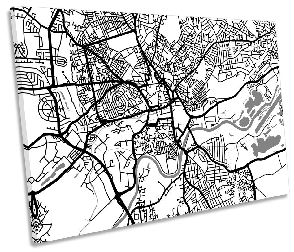 Nottingham City Map Minimalistic Modern B&W