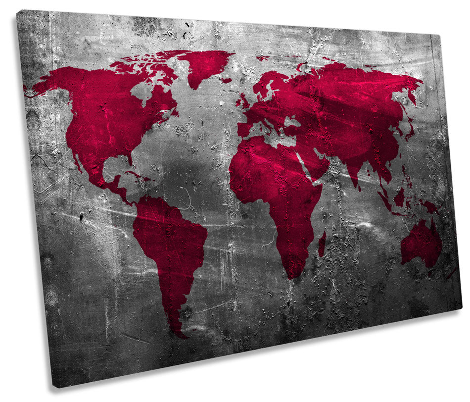 Map of World Grunge Red