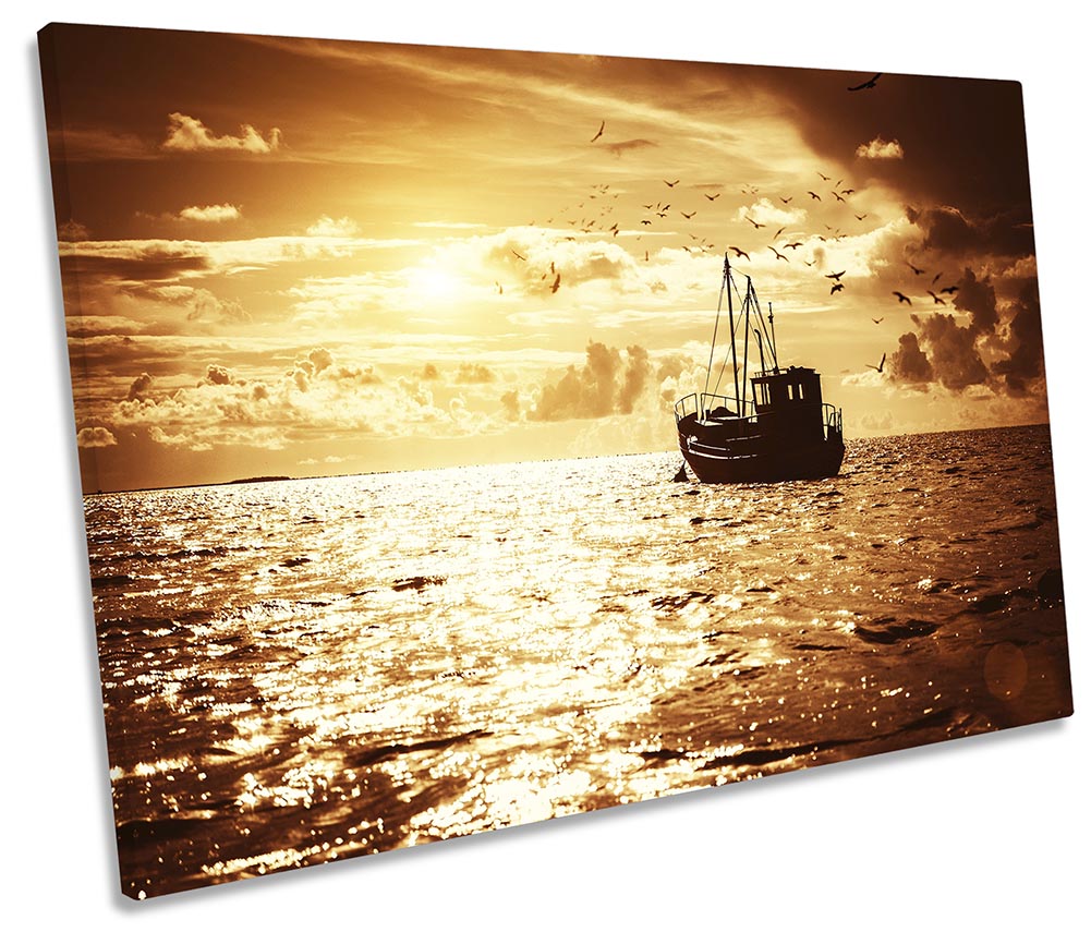 Fishing Boat Trawler Sunset Brown