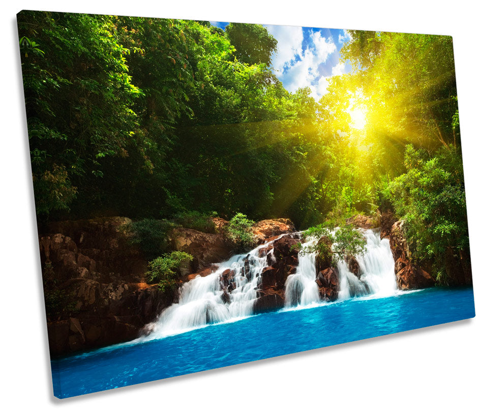 Tropical Forest Waterfall Sunset