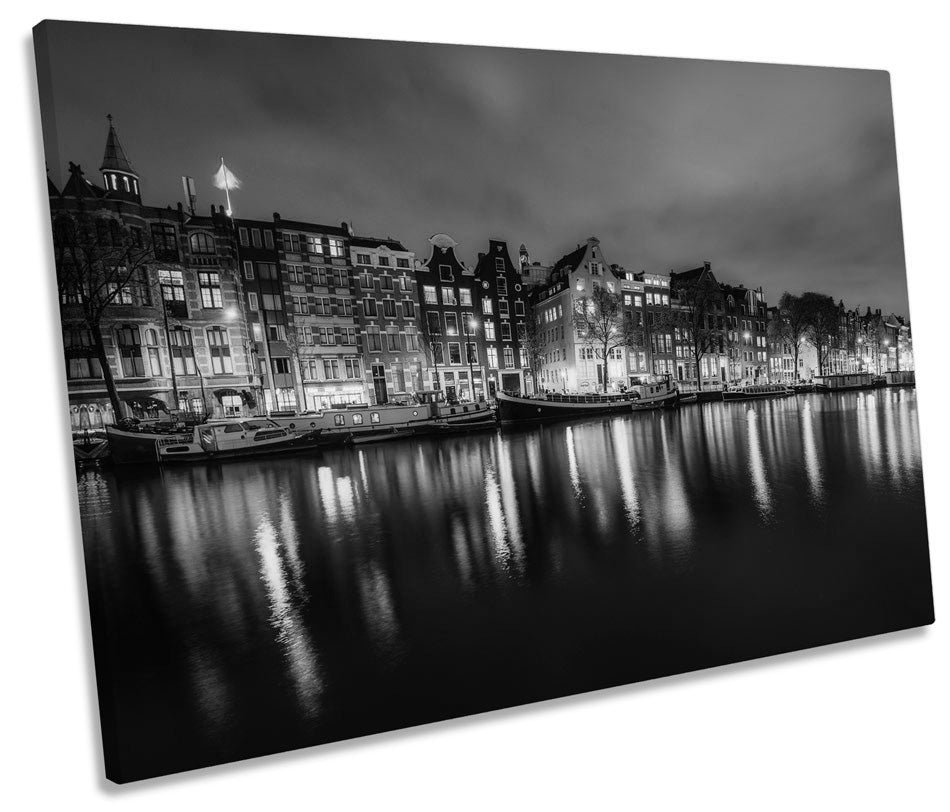 Amsterdam City Night Skyline B&W