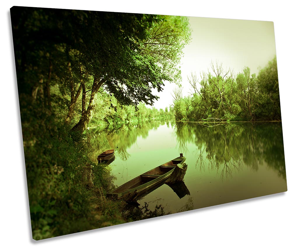 Green Landscape Boat Sunset