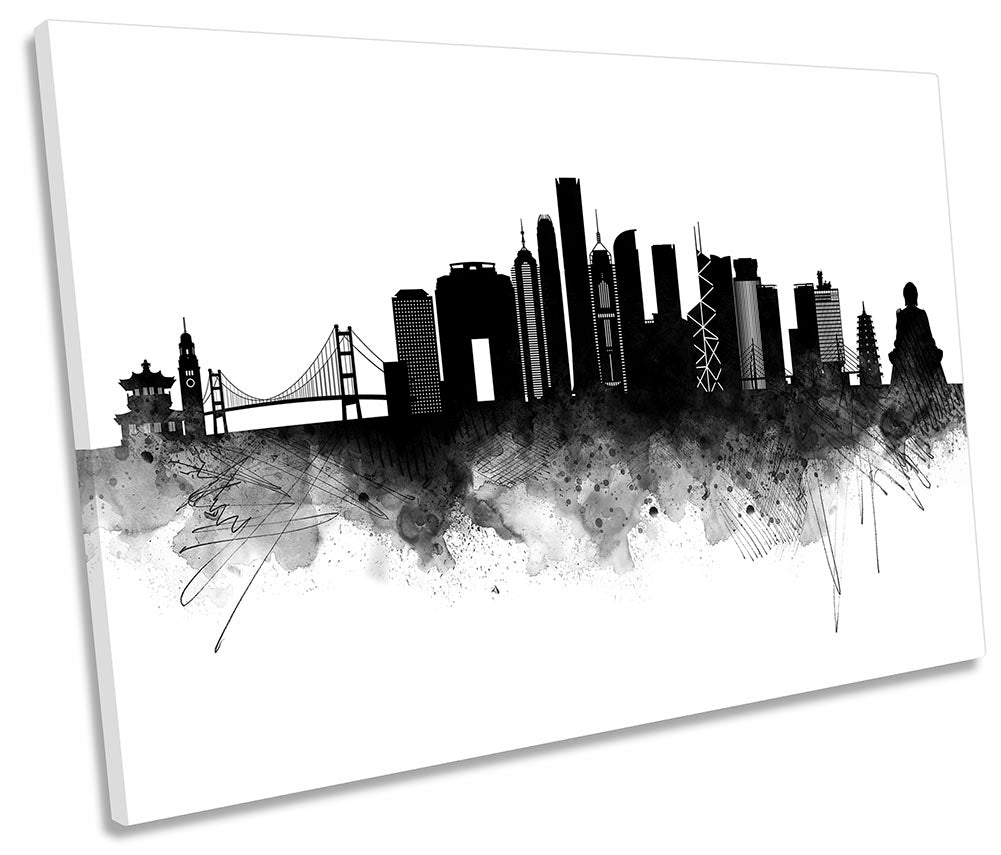 Hong Kong Abstract City Skyline Black