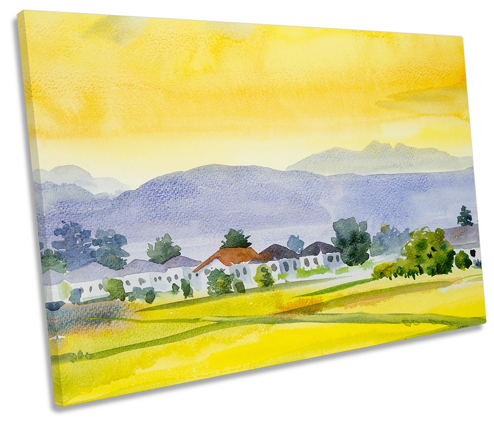 Village Landscape Watercolour Yellow