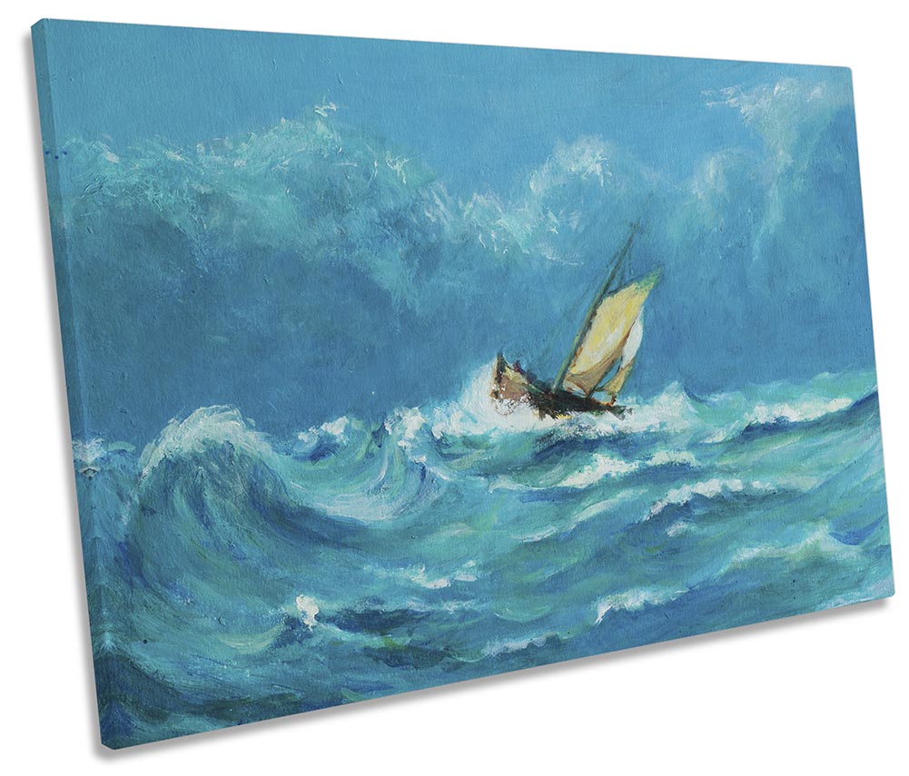 Stormy Sail Boat Seascape Blue