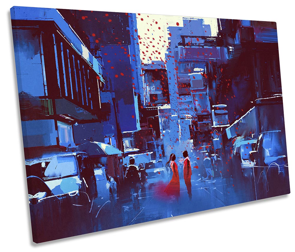 City Life Streets Red Couple Blue