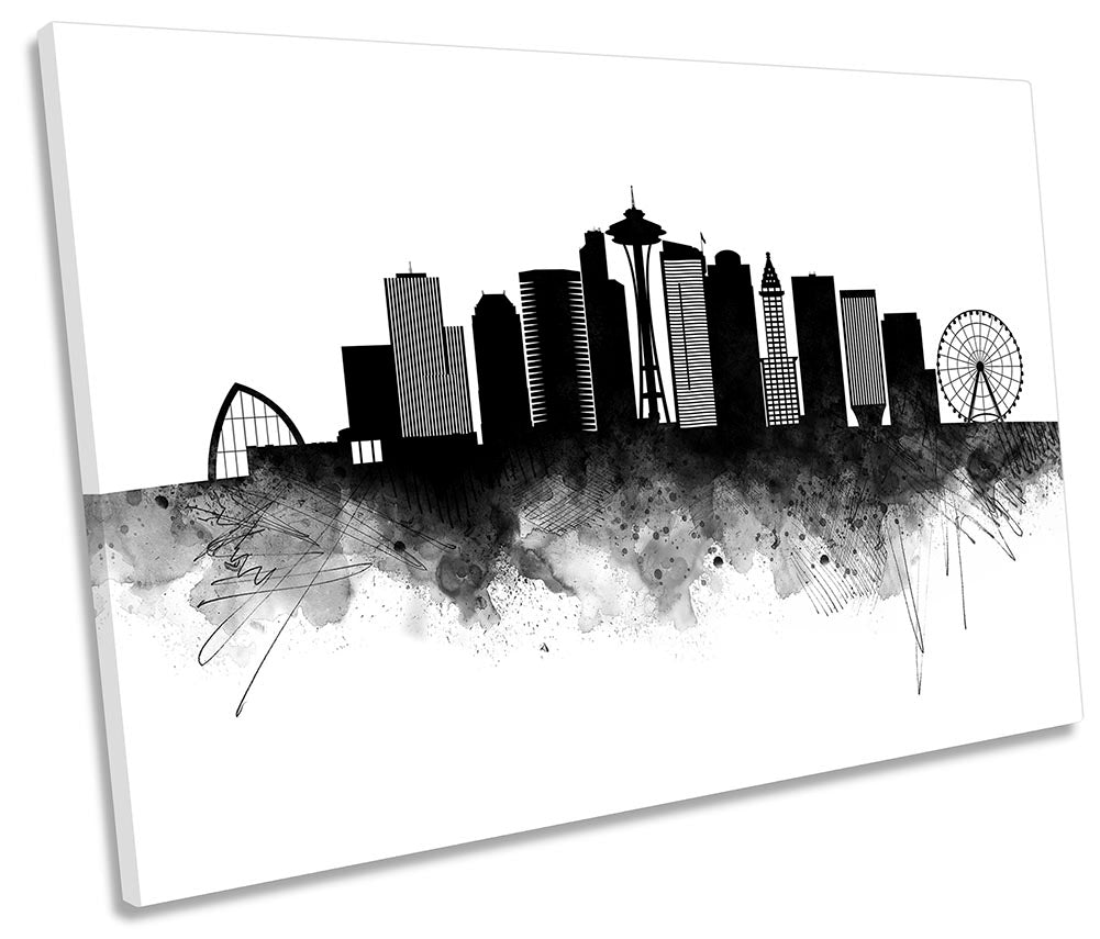 Seattle Abstract City Skyline Black