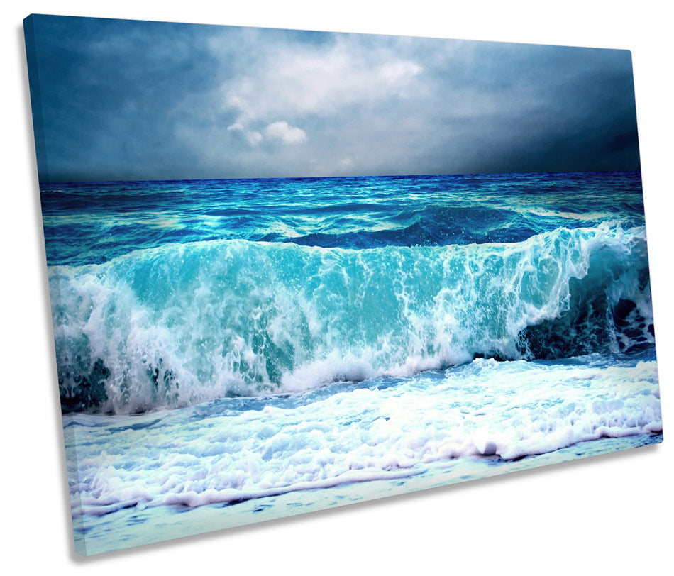 Stormy Beach Wave Seascape Blue