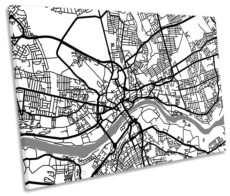 Newcastle Upon Tyne Map Minimalistic B&W