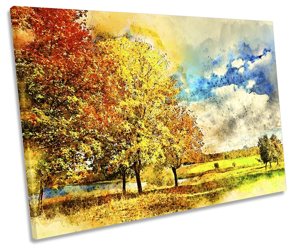 Autumn Lake Trees Landscape Multi-Coloured