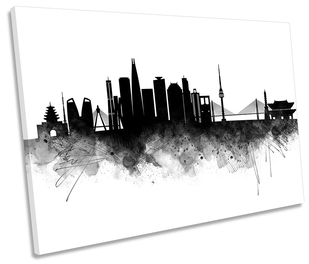 Seoul Abstract City Skyline Black