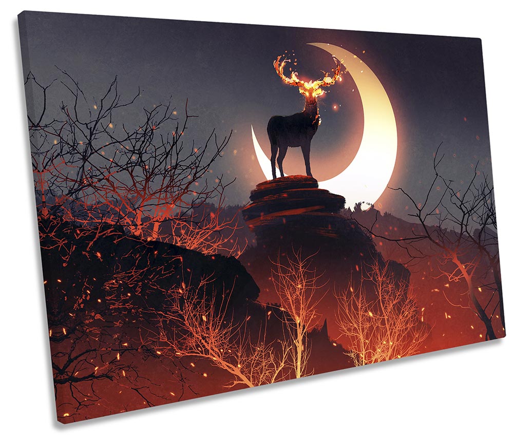 Stag Deer Moon Landscape Multi-Coloured