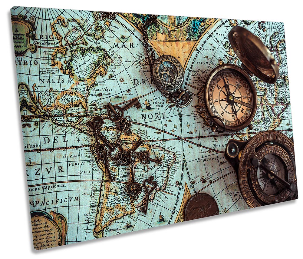 Vintage Map World Compass Blue