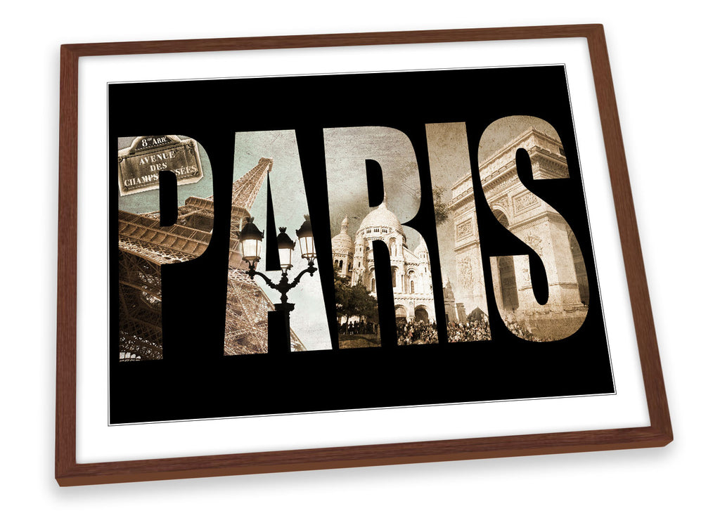 Paris France Typography Black Framed