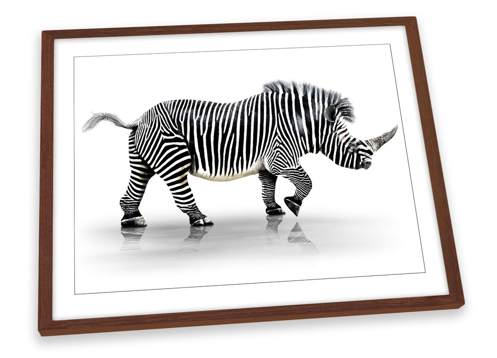 Rhino Striped Zebra Black & White Framed