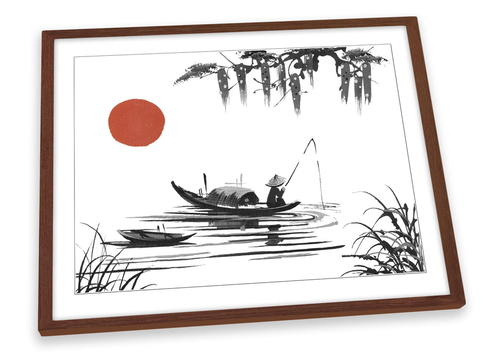 Japanese Fishing Boat Lake Framed