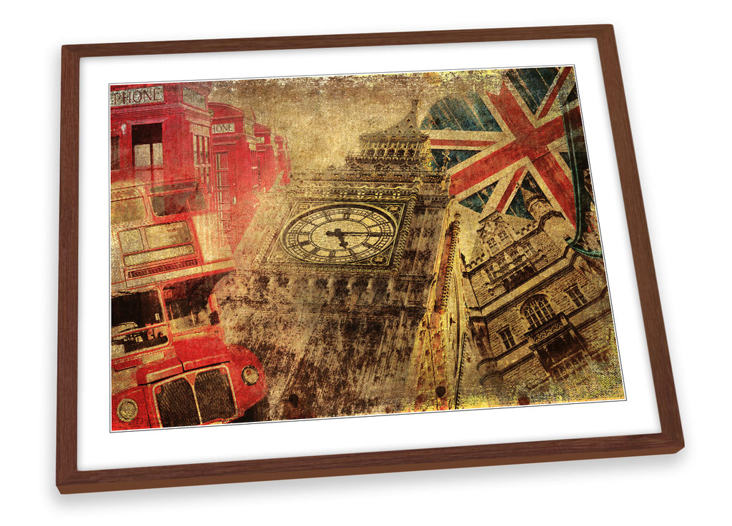 Vintage London Collage Brown Framed