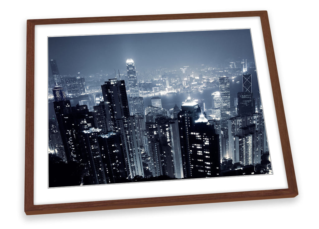 Hong Kong City Skyline Night Framed