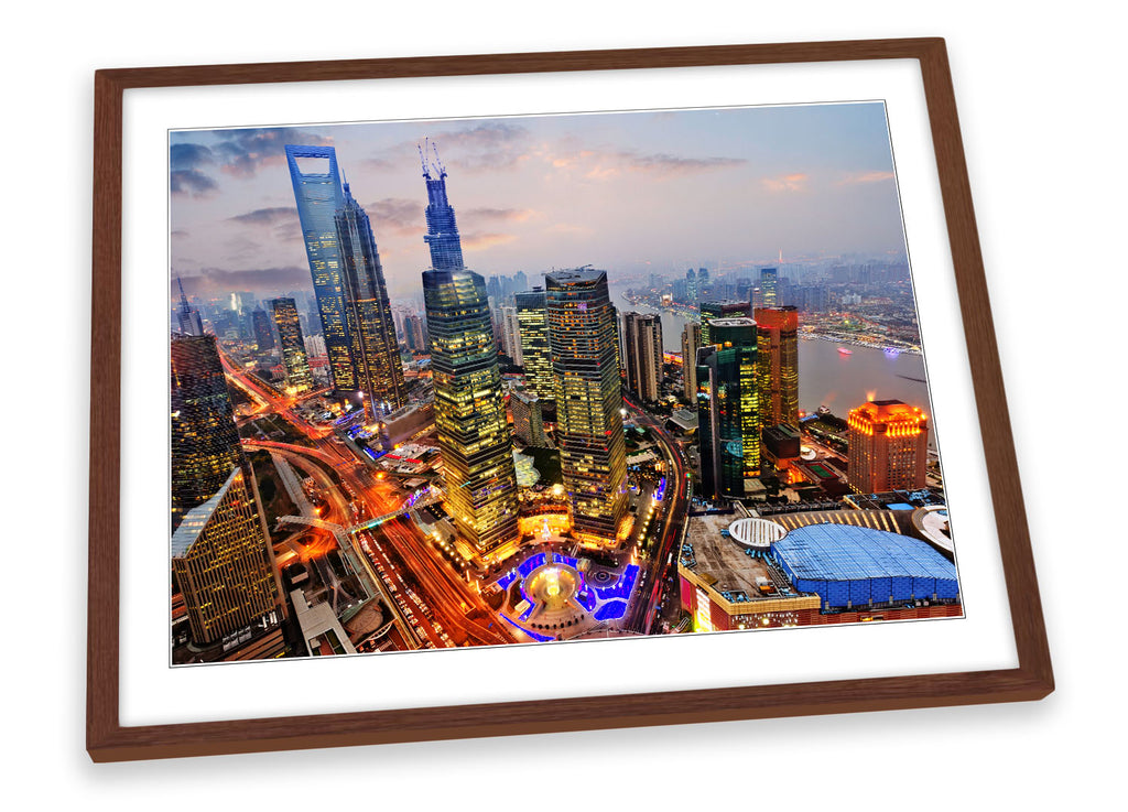 Shanghai Skyscrapers Skyline Multi-Coloured Framed