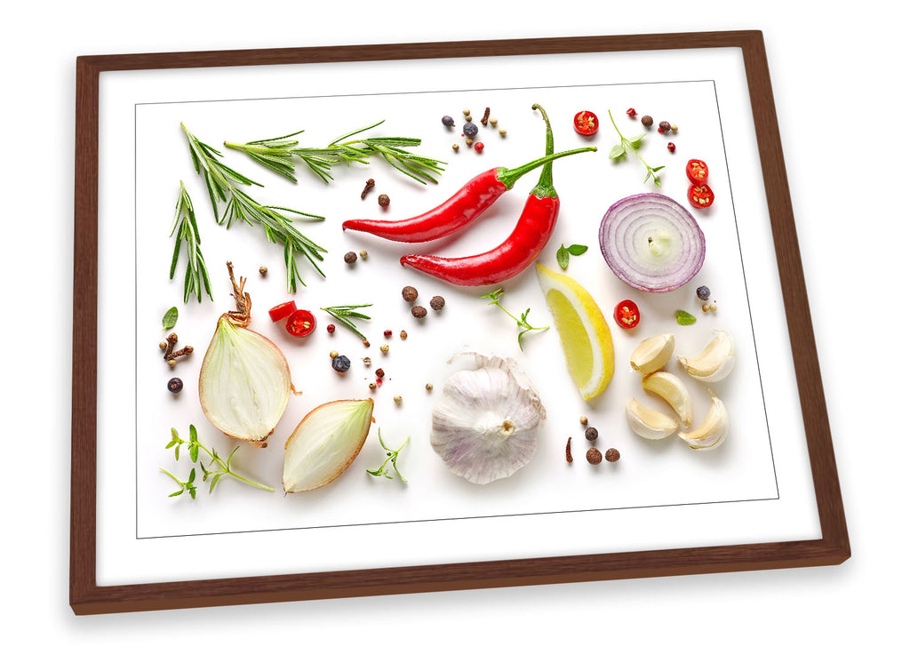 Spices Chilli Herbs Kitchen White Framed