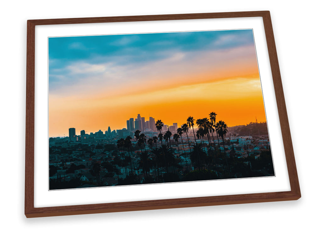 Los Angeles Skyline Sunset Orange Framed